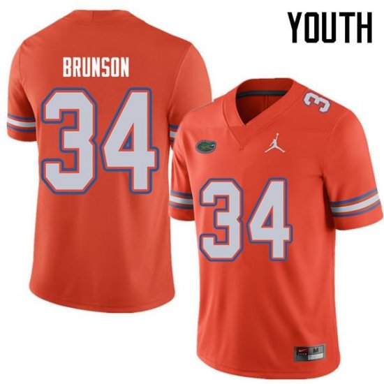 Youth Florida Gators #34 Lacedrick Brunson NCAA Jordan Brand Orange Authentic Stitched College Football Jersey BPC6462KE